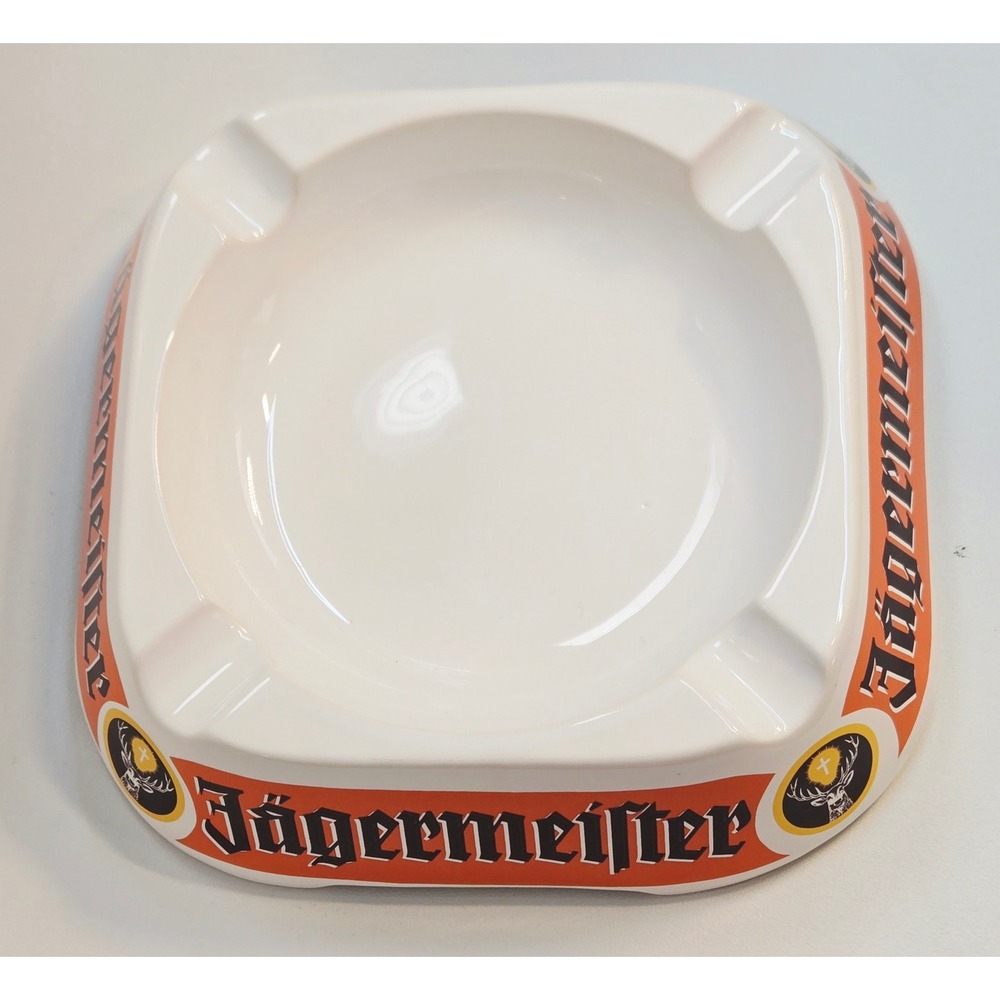 Vintage Jagermeister Ceramic Ashtray Hornsea Pottery England Square White 8 inch